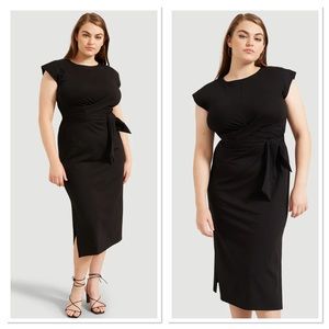 MODERN CITIZEN Fei Organic Cotton Tie Front Midi dress in Black Size XL EUC